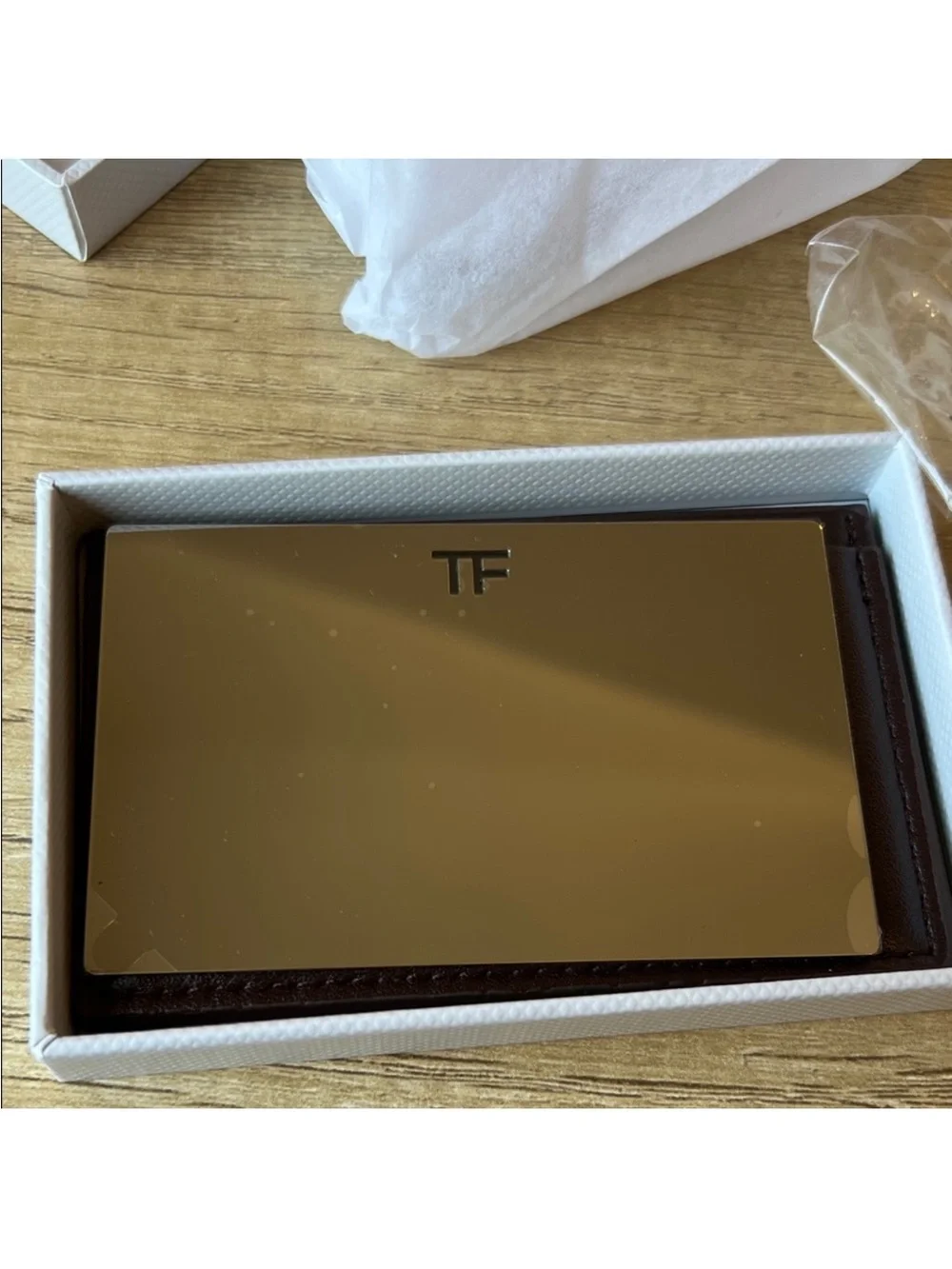 Tom Ford Mahogany Leather Card Holder with Mirror